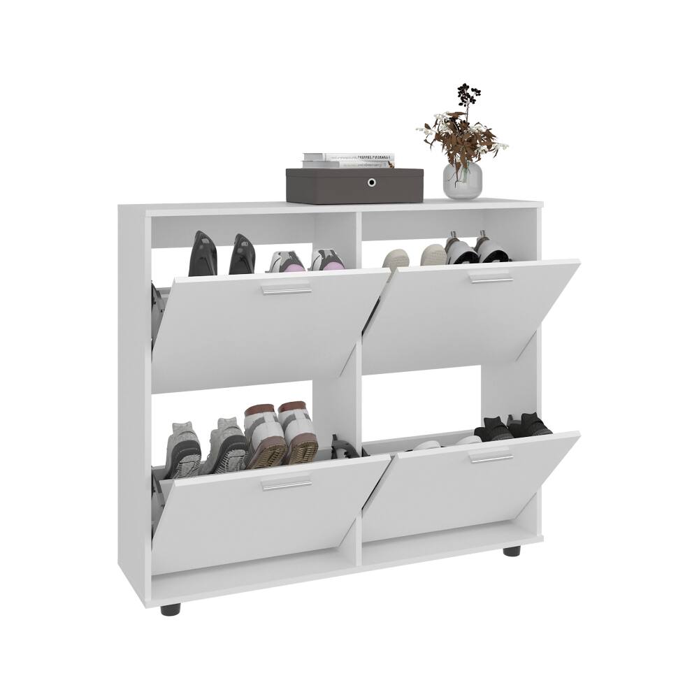 Left. Loheer - Loheer white 4-door shoe cabinet, MDF modern footwear storage, 43.3-inch - White.
