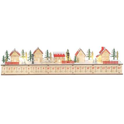 Front. ELEMENT ACE - Festive Countdown Advent Calendar with 24 Drawers and LED Village Scene for Holiday Decor and Daily Surprises - Natural.