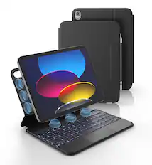 Front. Dexnor - Keyboard Case for iPad (A16) 11th/10th Generation, Magnetic Folio Keyboard Trackpad Pencil Holder Backlit Rechargeable - Black.