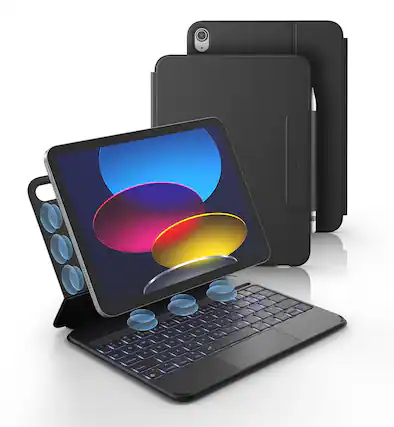 Front. dexnor - Case for iPad (A16) 11th/10th Generation with Magnetic Folio Keyboard Trackpad Pencil Holder Backlit Rechargeable - Black.