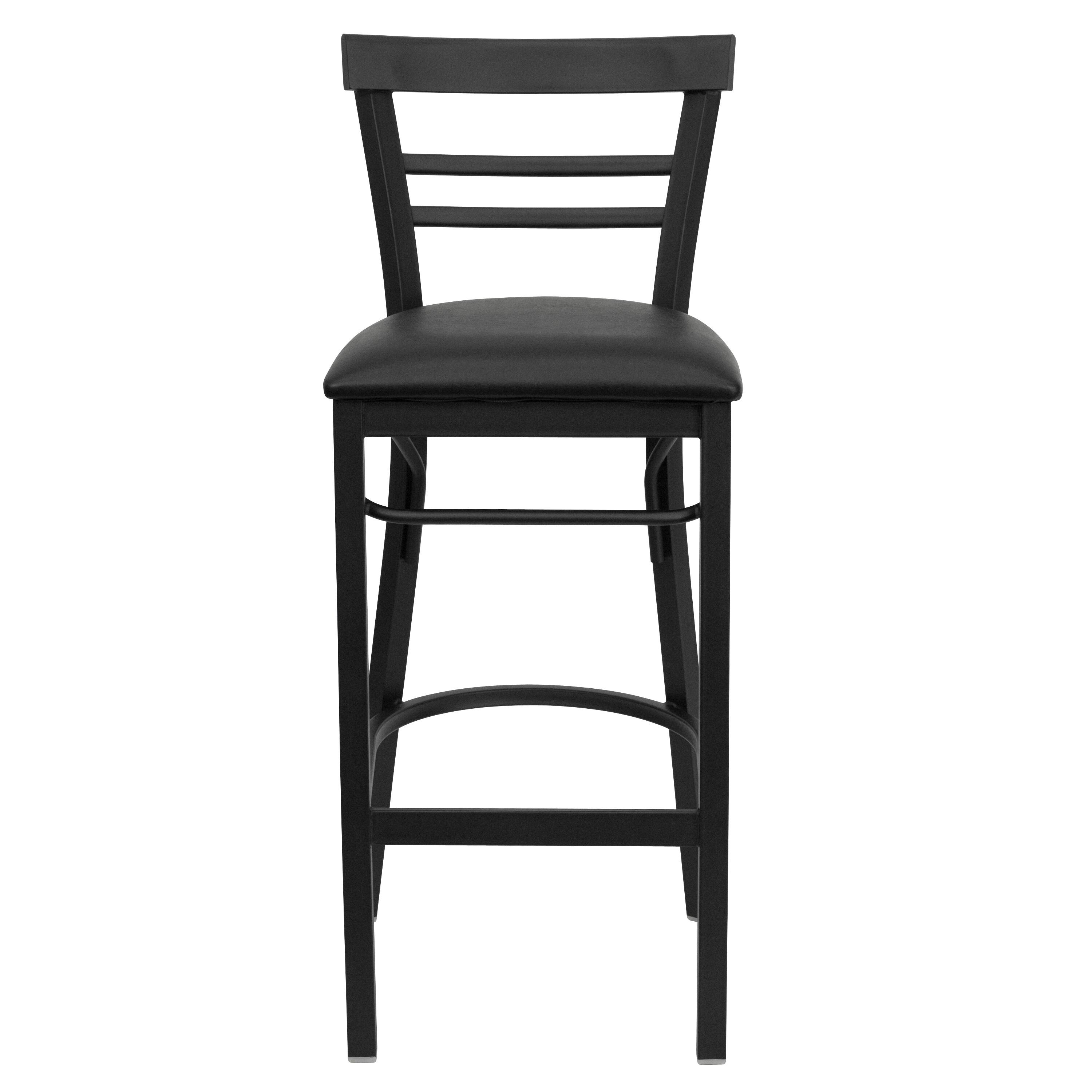 Alt View 7. Emma + Oliver - Two-Slat Ladder Back Metal Restaurant Dining Barstool - Black Vinyl Seat/Black Metal Frame.
