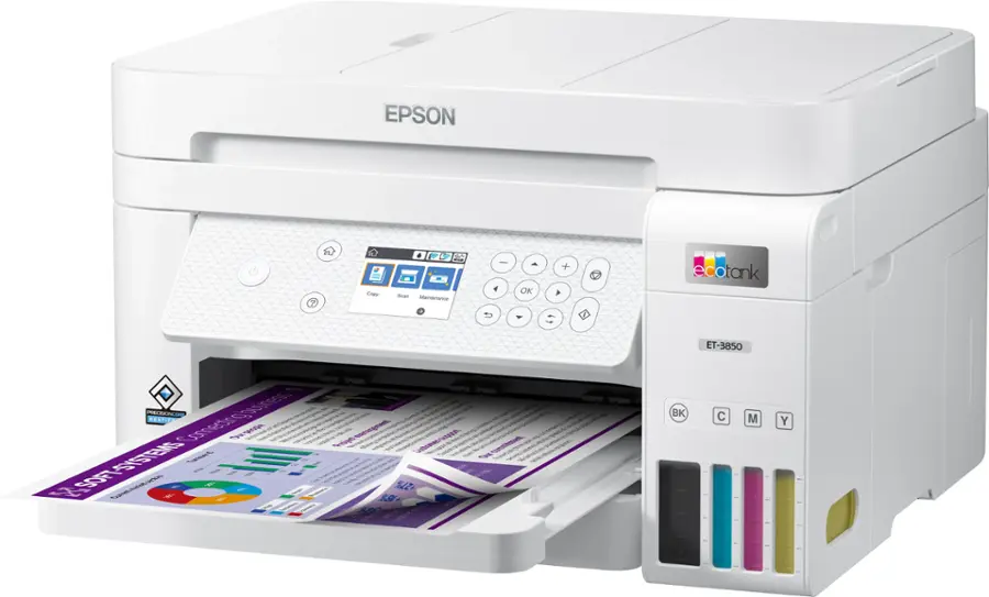 Alt View 16. Epson - EcoTank ET-3850 All-in-One Supertank Inkjet Printer - White.