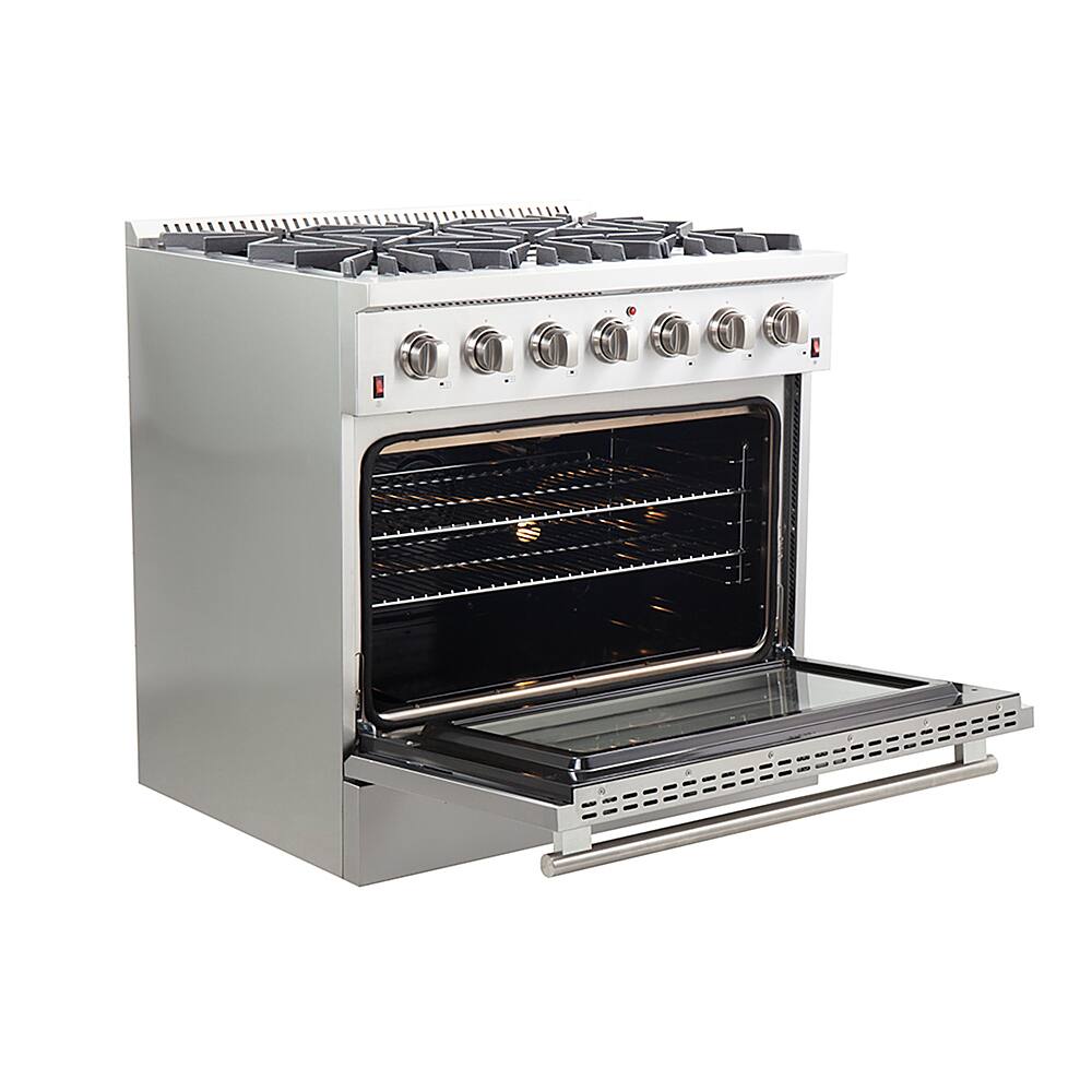 Left. Forno Appliances - Galiano Alta Qualita 5.36 Cu. Ft. Freestanding Gas Range with Convection Oven - Stainless Steel.