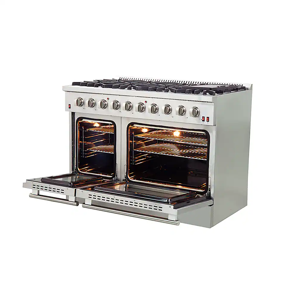 Angle. Forno Appliances - Galiano Alta Qualita 6.58 Cu. Ft. Freestanding Double Oven Gas Range with Convection Oven - Stainless Steel.