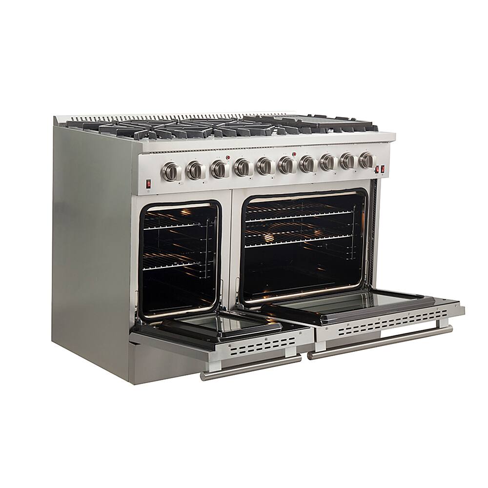 Left. Forno Appliances - Galiano Alta Qualita 6.58 Cu. Ft. Freestanding Double Oven Gas Range with Convection Oven - Stainless Steel.