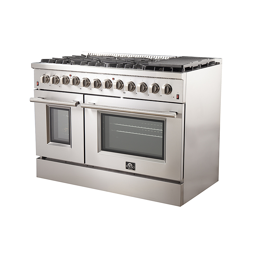 Angle View: Forno Appliances - Galiano Alta Qualita 6.58 Cu. Ft. Freestanding Double Oven Dual Fuel Range with Convection Oven - Silver