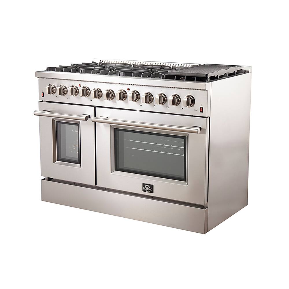 Angle. Forno Appliances - Galiano Alta Qualita 6.58 Cu. Ft. Freestanding Double Oven Dual Fuel Range with Convection Oven - Silver.