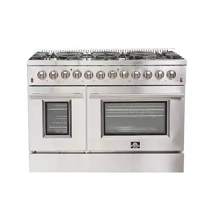 Front. Forno Appliances - Galiano Alta Qualita 6.58 Cu. Ft. Freestanding Double Oven Dual Fuel Range with Convection Oven - Silver.