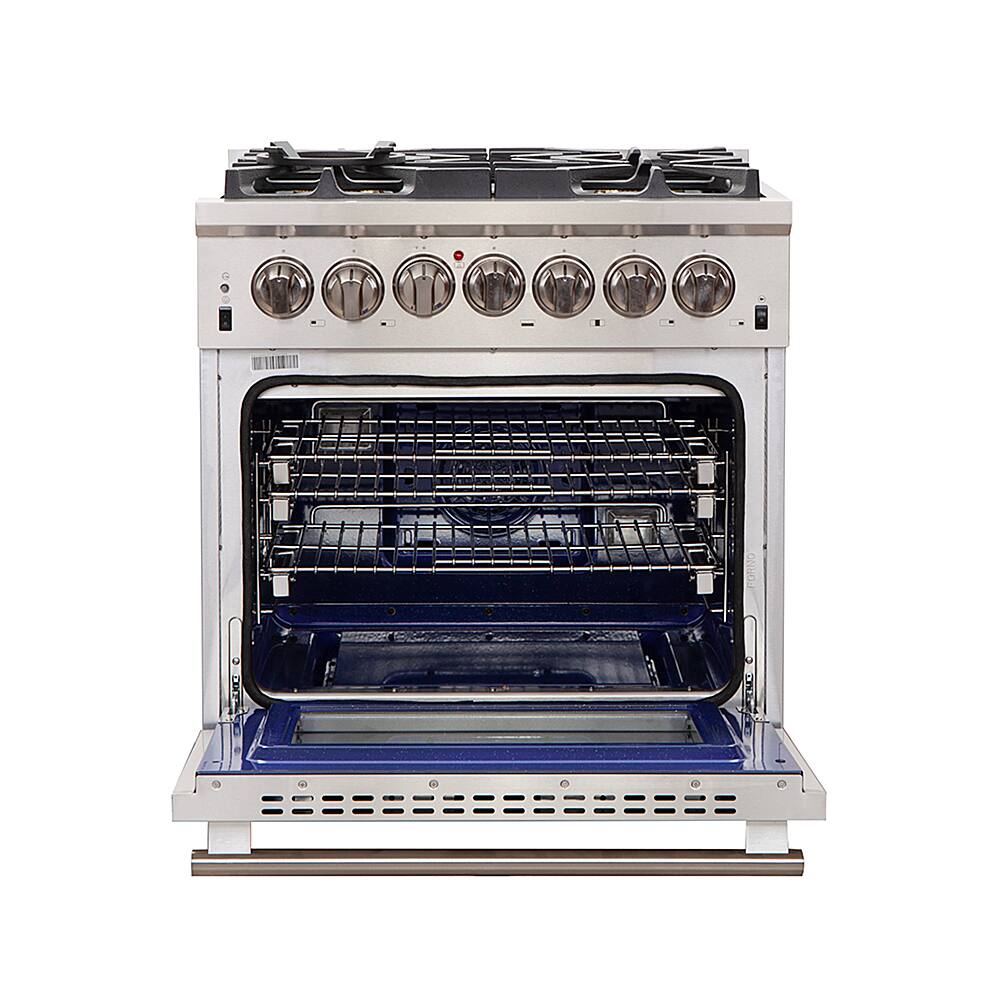 Left. Forno Appliances - Capriasca Alta Qualita 4.32 Cu. Ft. Freestanding Dual Fuel Range with Convection Oven - Silver.