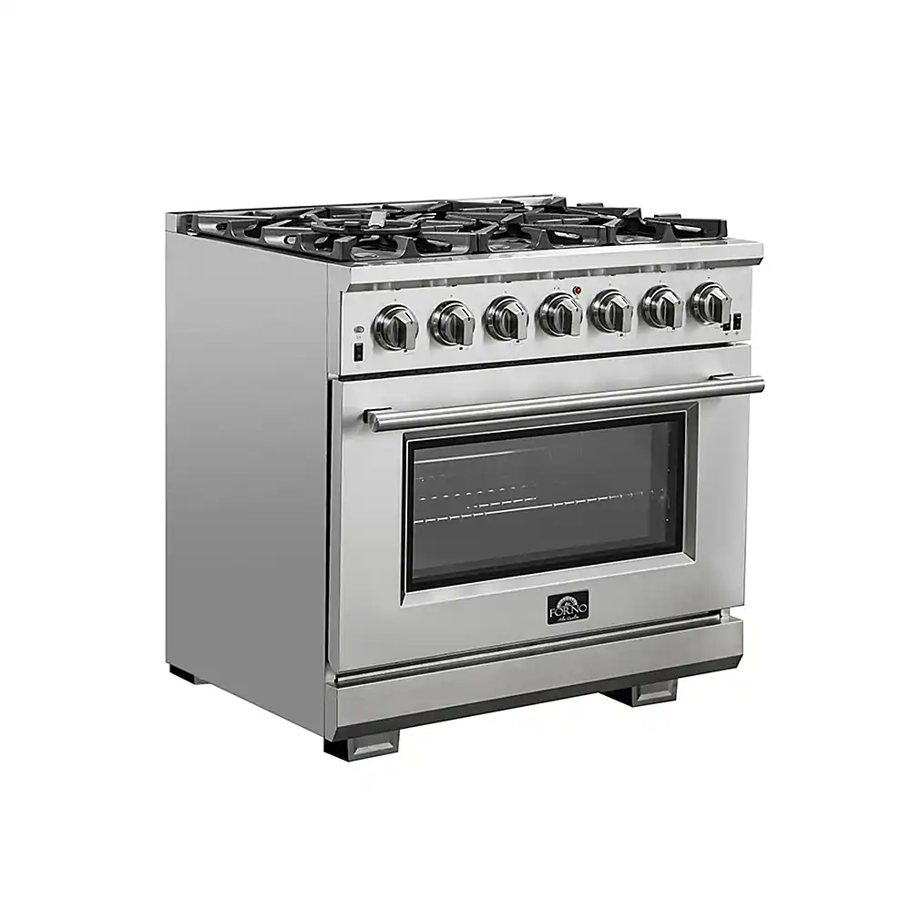 Left. Forno Appliances - Capriasca Alta Qualita 5.36 Cu. Ft. Freestanding Single Oven Gas Range with Convection Oven - Stainless Steel.
