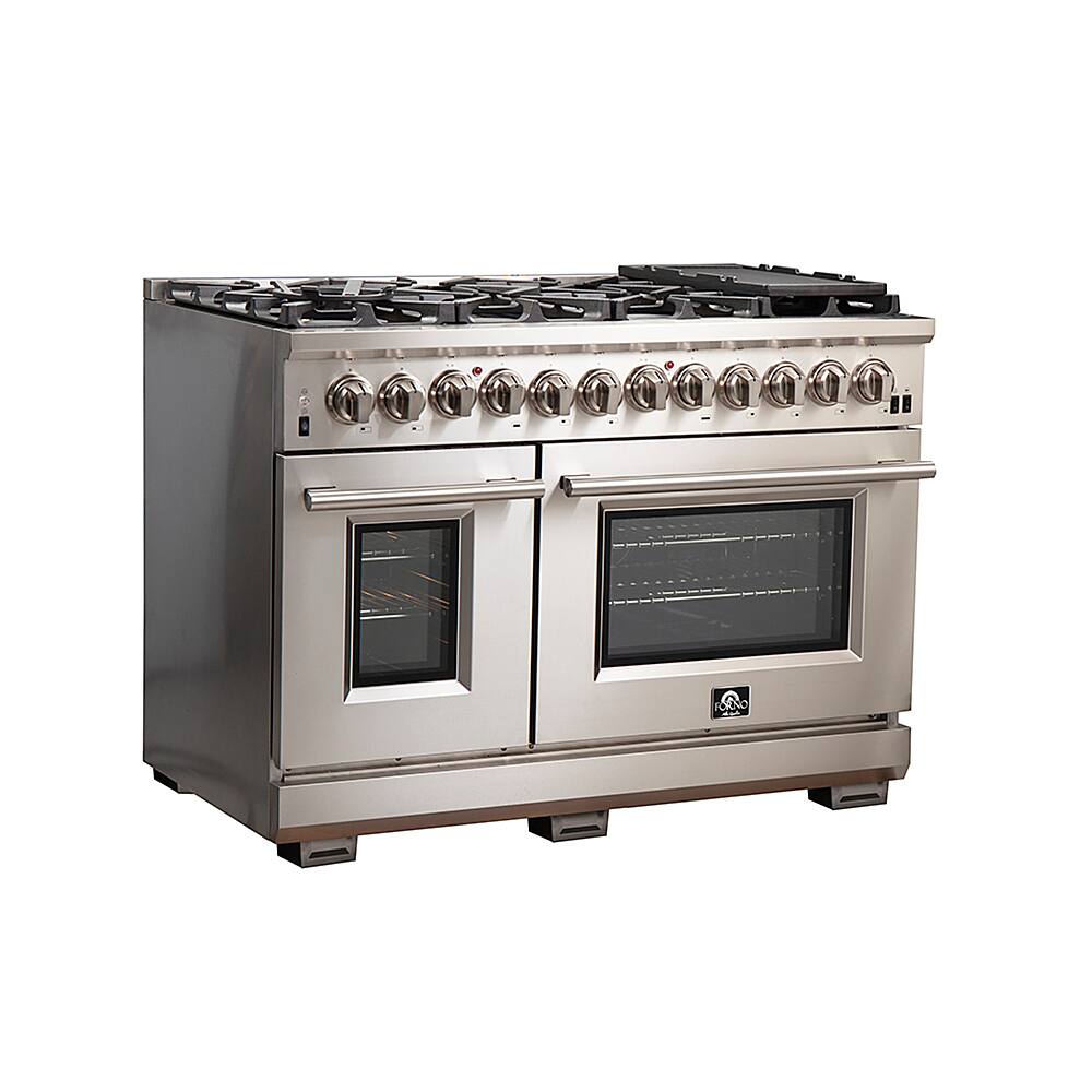 Angle. Forno Appliances - Capriasca Alta Qualita 6.58 Cu. Ft. Freestanding Double Oven Dual Fuel Electric Range with Convection Oven - Silver.
