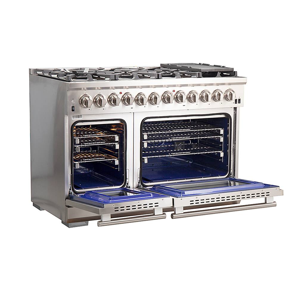Left. Forno Appliances - Capriasca Alta Qualita 6.58 Cu. Ft. Freestanding Double Oven Dual Fuel Electric Range with Convection Oven - Silver.