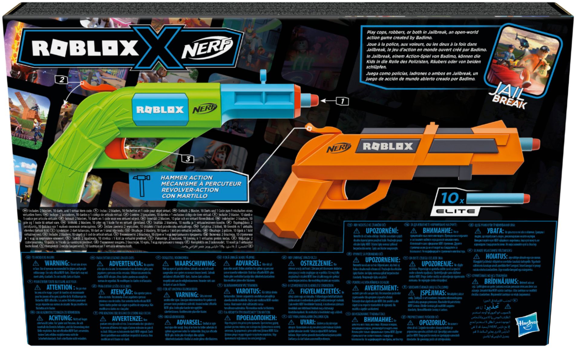 Nerf Roblox Jailbreak: Armory, Includes 2 Hammer-Action Blasters, 10 Nerf  Elite Darts