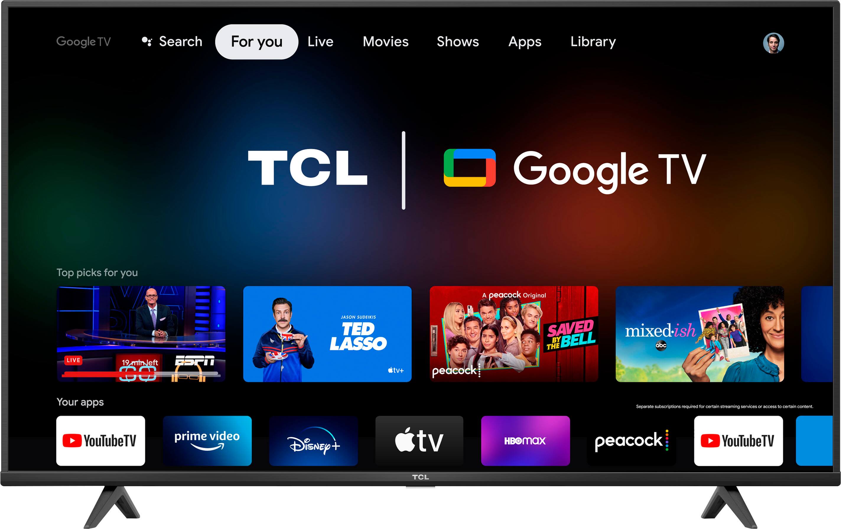 Front. TCL - 55" Class 4-Series LED 4K UHD Smart Google TV - Black.