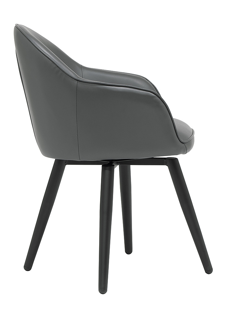 Left View: Studio Designs - Dome Swivel Office  Chair-Grey - Smoke Grey Blended Leather / Black Metal Legs