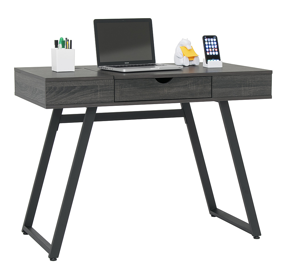 Angle View: Calico Designs - Rockdale Modern Office Writing Laptop Desk with Multiple Storage Compartments, Charging Station- Shorecrest - Grey