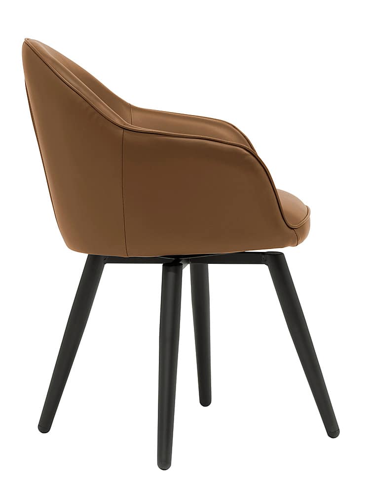 Left View: Studio Designs - Dome Swivel Office  Chair-Caramel - Caramel Brown Faux Leather / Black Metal Legs