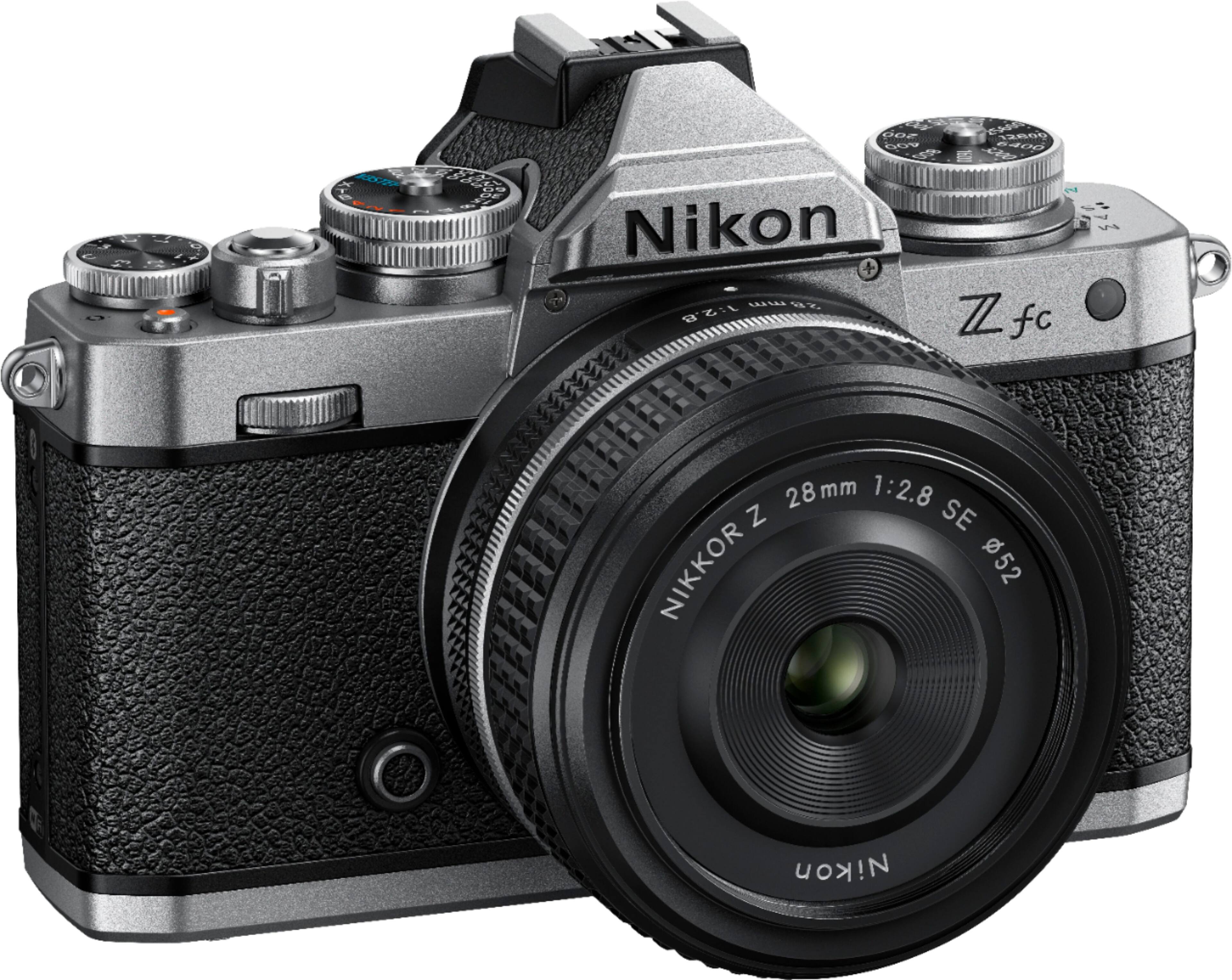 Angle. Nikon - Z fc 4K Video Mirrorless Camera w/ NIKKOR Z 28mm f/2.8 - Black/Silver.
