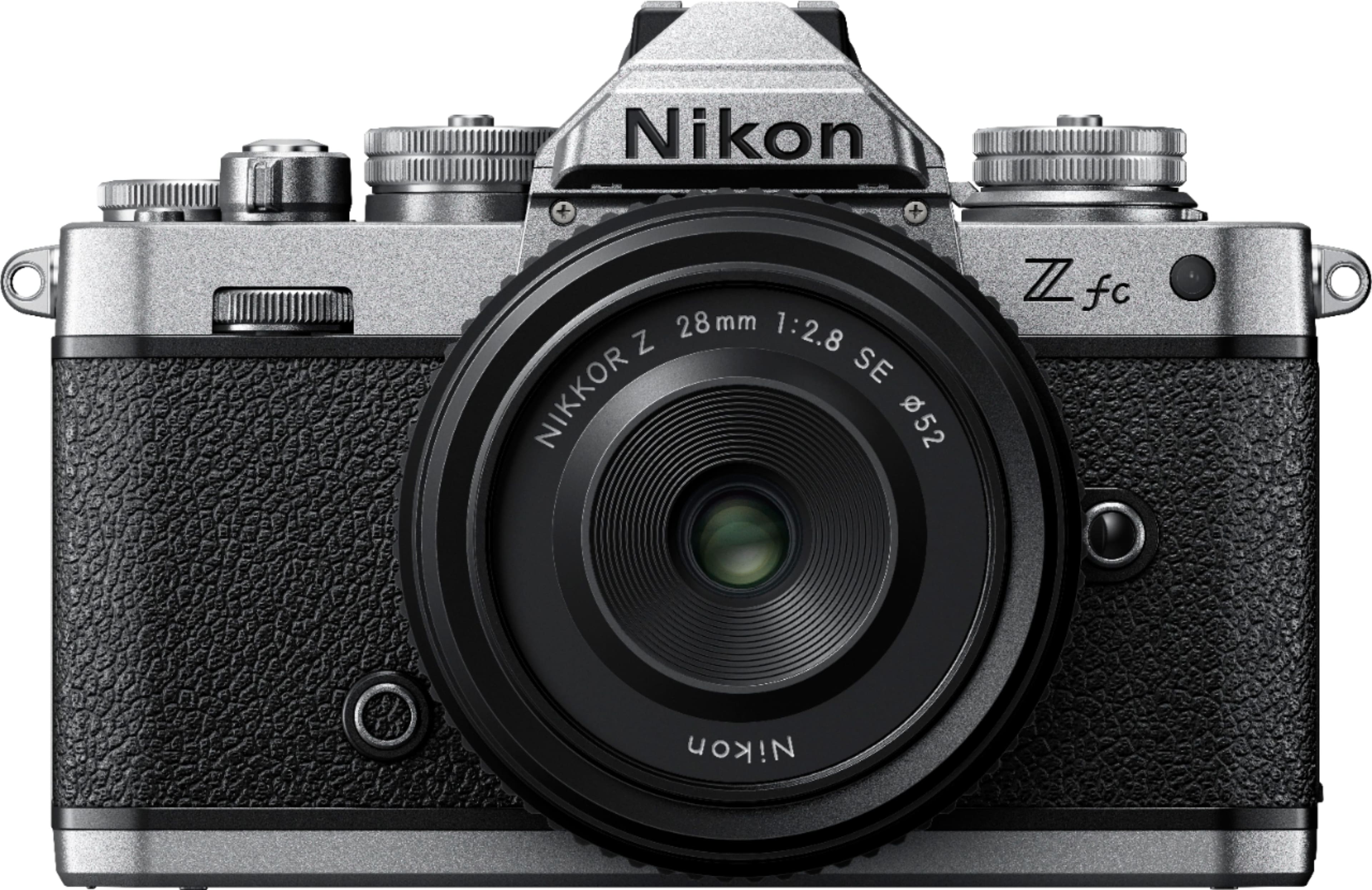 Front. Nikon - Z fc 4K Video Mirrorless Camera w/ NIKKOR Z 28mm f/2.8 - Black/Silver.