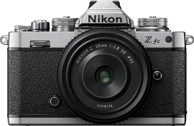 Front. Nikon - Z fc 4K Video Mirrorless Camera w/ NIKKOR Z 28mm f/2.8 - Black/Silver.