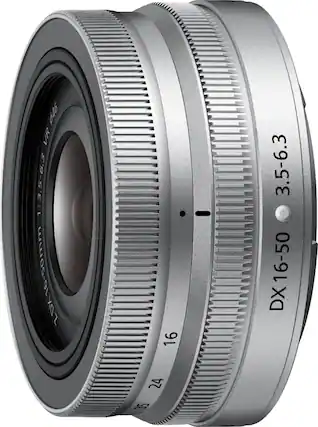 Front. Nikon - NIKKOR Z DX 16-50mm f/3.5-6.3 VR Standard Zoom Lens for Nikon Z Cameras - Silver.