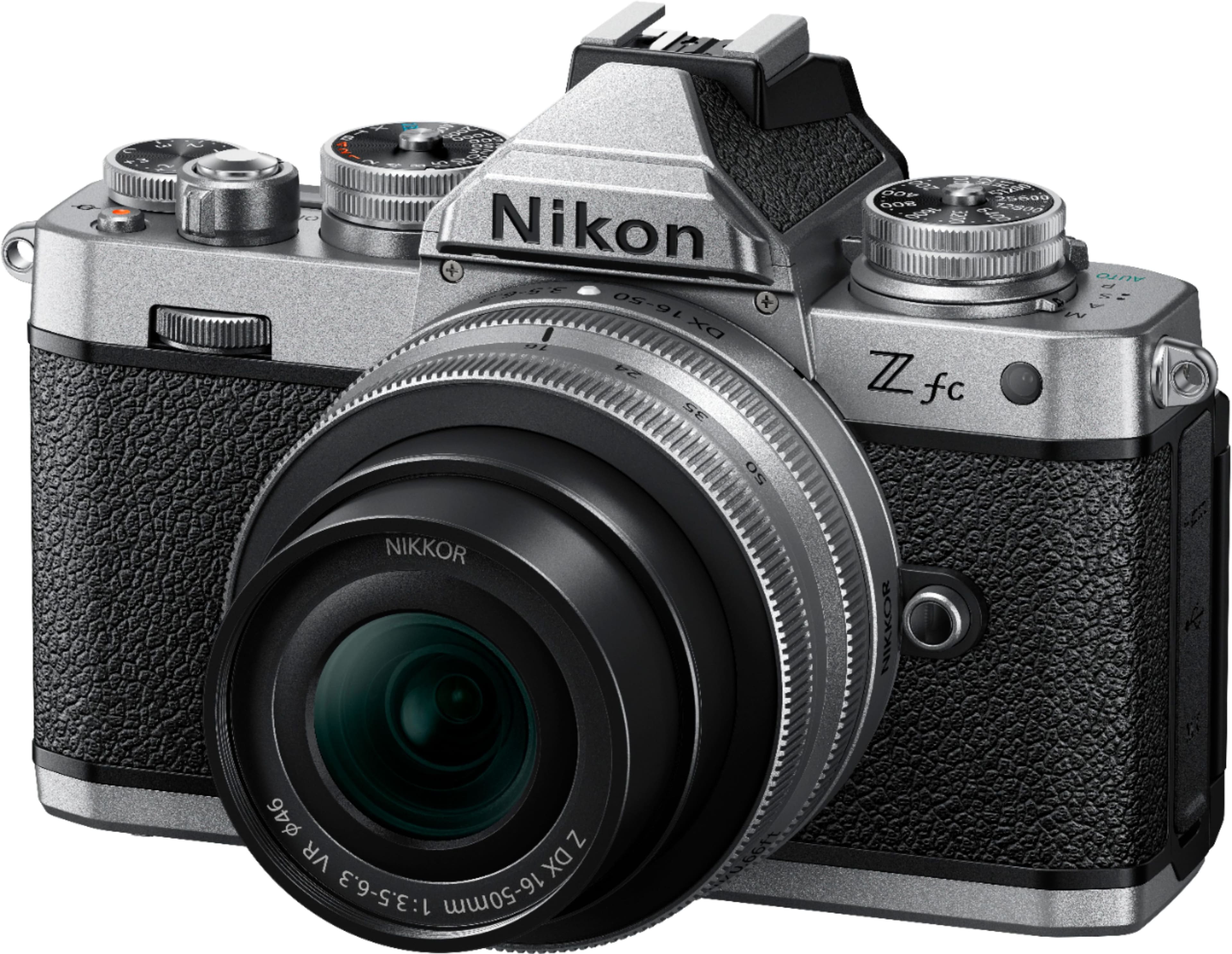 Angle. Nikon - Z fc 4K Video Mirrorless Camera w/ NIKKOR Z DX 16-50mm f/3.5-6.3 VR - Black/Silver.