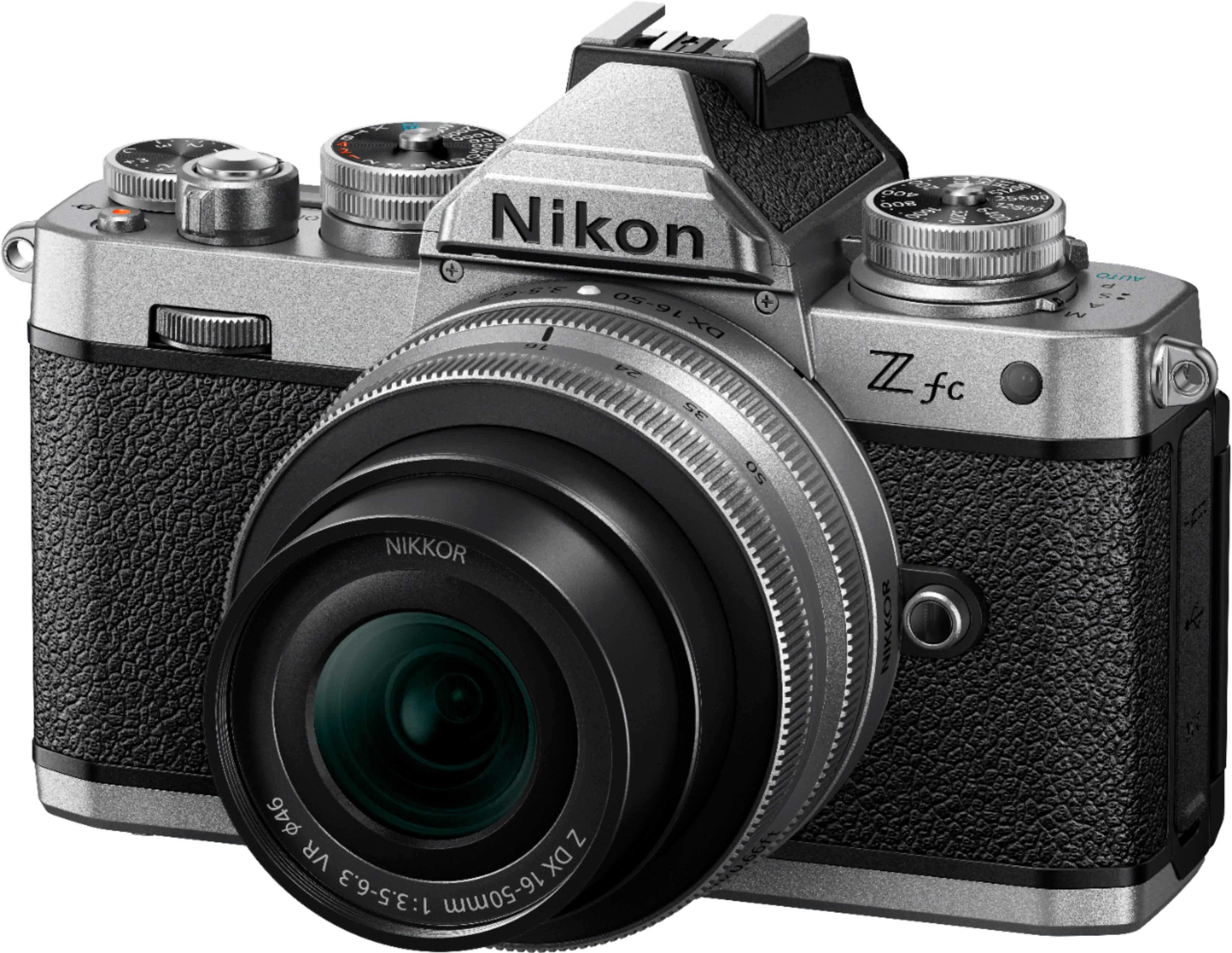 Angle. Nikon - Z fc 4K Video Mirrorless Camera w/ NIKKOR Z DX 16-50mm f/3.5-6.3 VR - Black/Silver.