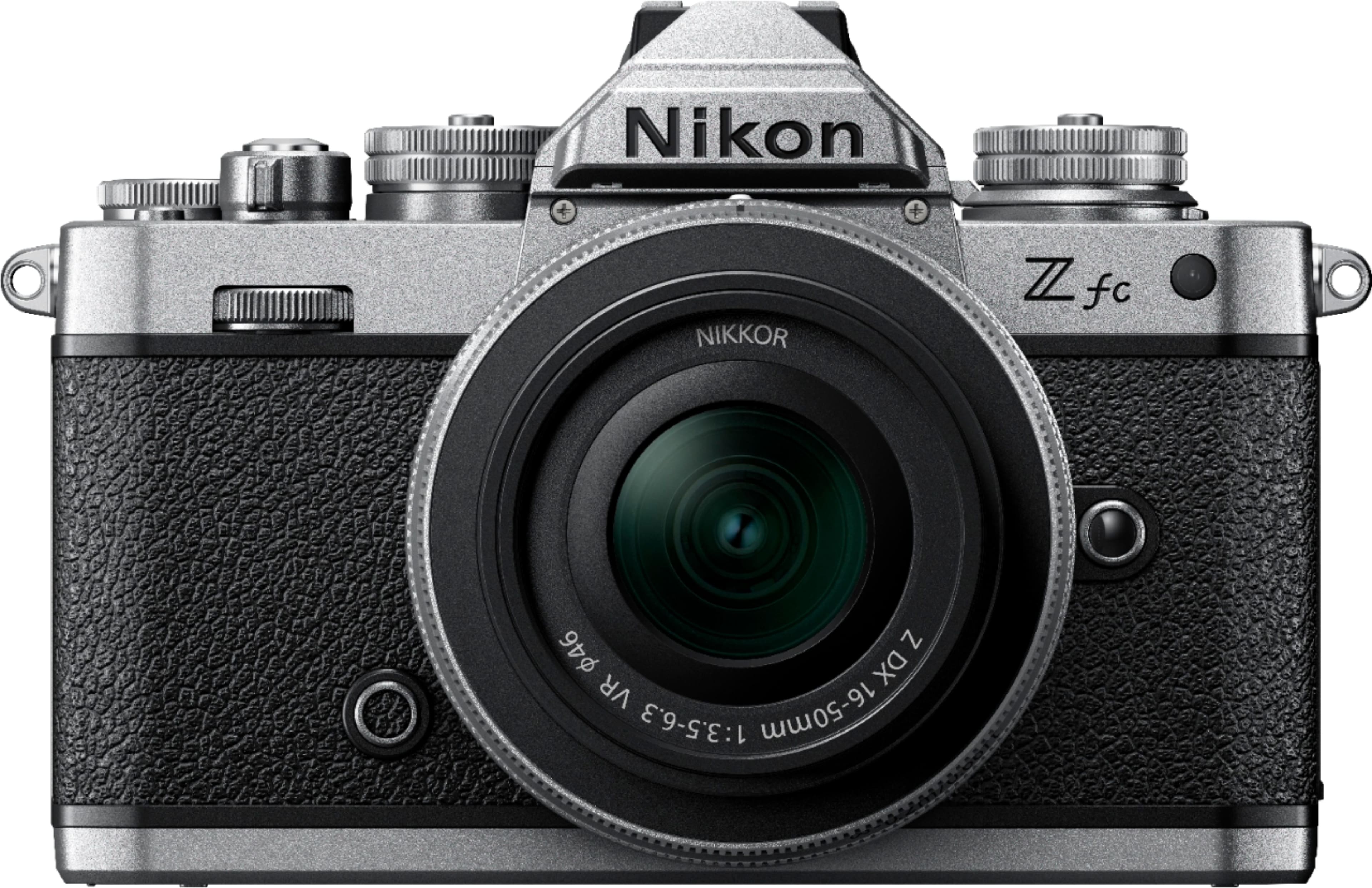 Front. Nikon - Z fc 4K Video Mirrorless Camera w/ NIKKOR Z DX 16-50mm f/3.5-6.3 VR - Black/Silver.