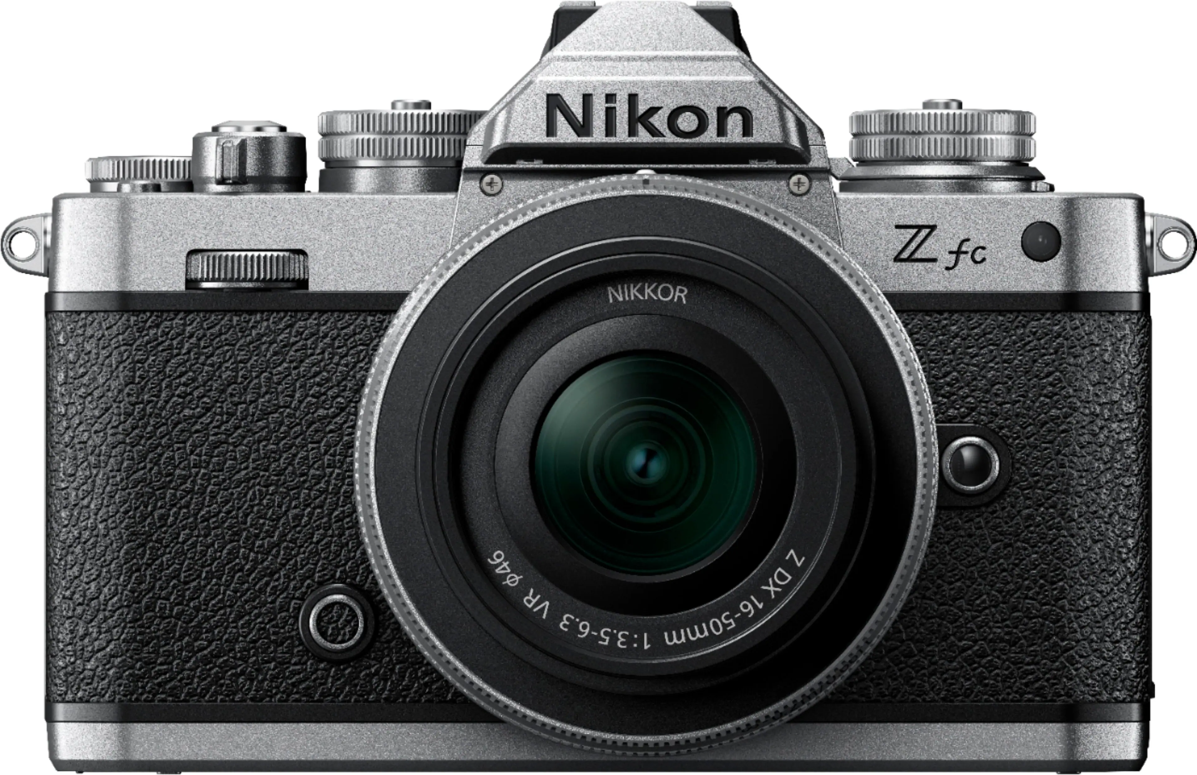 Front. Nikon - Z fc 4K Video Mirrorless Camera w/ NIKKOR Z DX 16-50mm f/3.5-6.3 VR - Black/Silver.