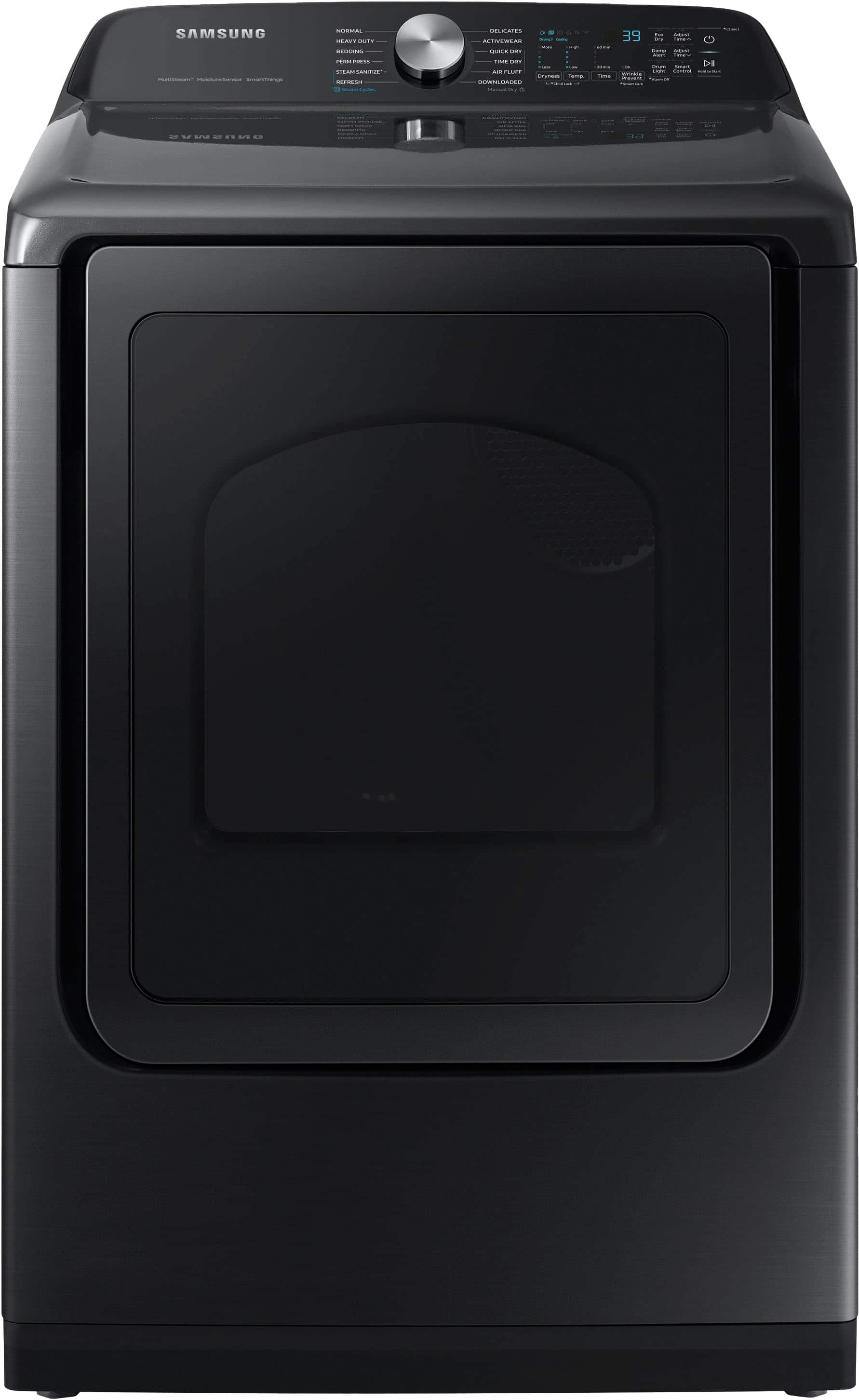Front. Samsung - 7.4 Cu. Ft. Smart Electric Dryer with Steam Sanitize+ - Brushed Black.