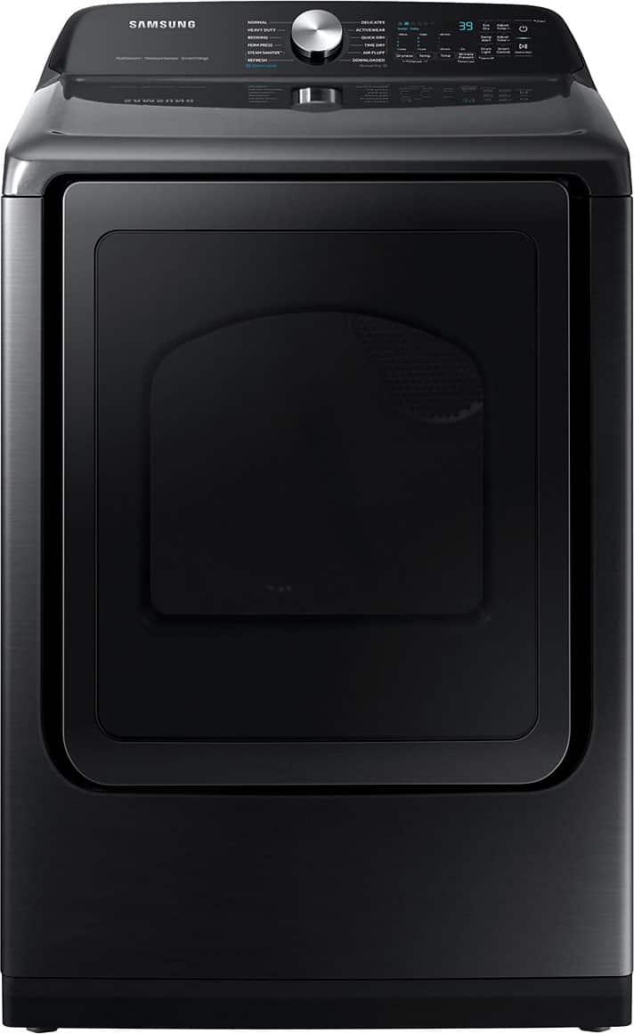Front. Samsung - 7.4 Cu. Ft. Smart Gas Dryer with Steam Sanitize+ - Brushed Black.