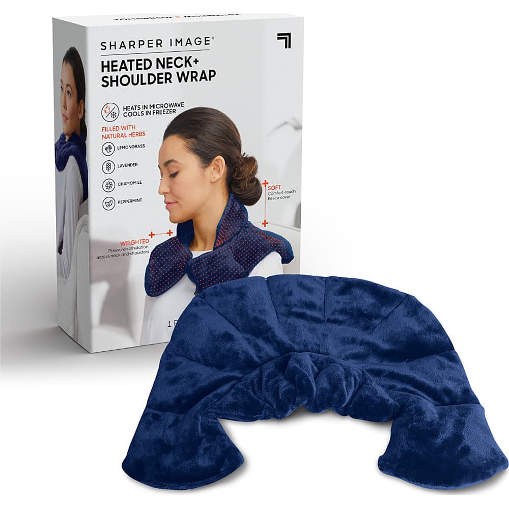 Front. Sharper Image - Neck and Shoulder Massage Body Wrap - Blue.