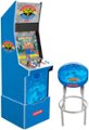 Front Zoom. Arcade1Up - Street Fighter II Big Blue Arcade with Stool, Riser, Lit Deck & Lit Marquee.