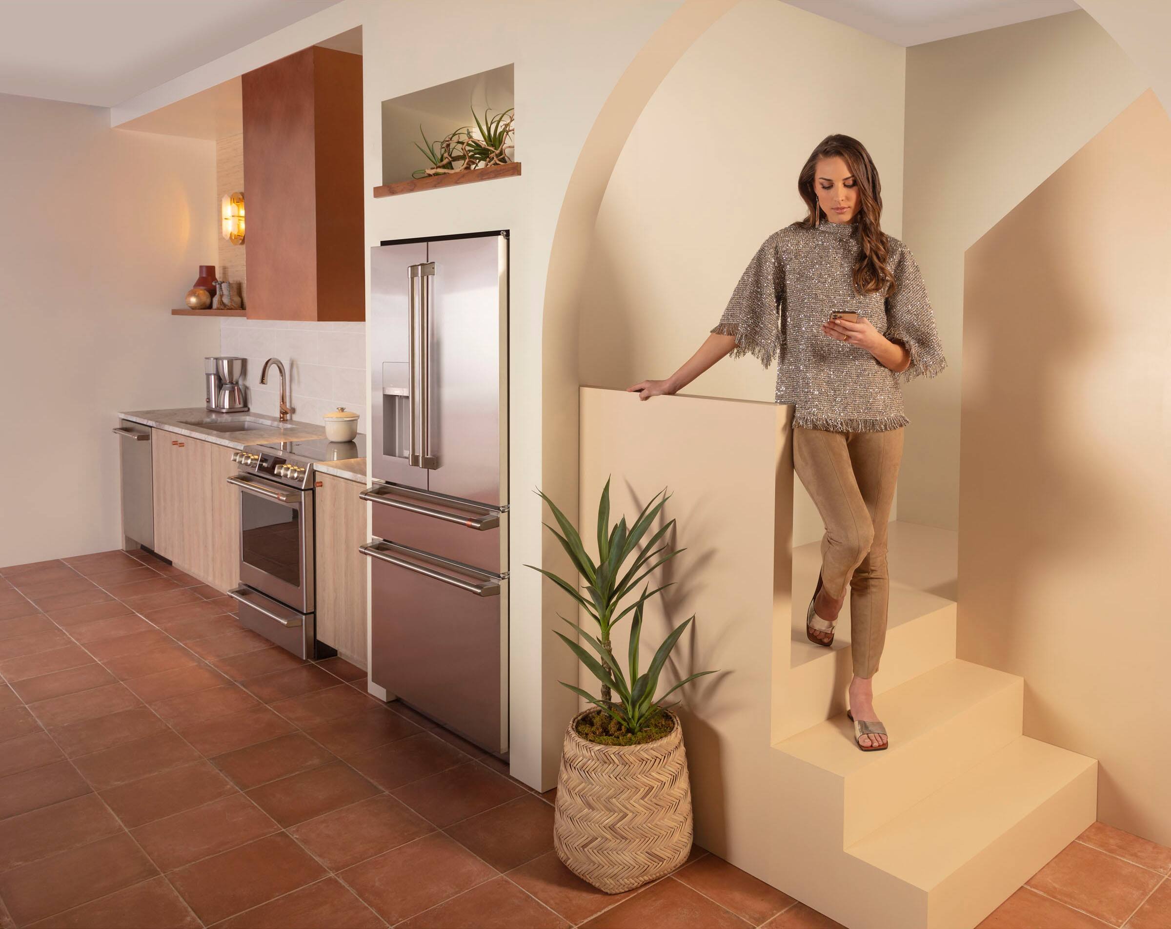 Alt View 13. Café - 22.3 Cu. Ft. 4-Door French Door Counter-Depth Smart Refrigerator, Customizable - Stainless Steel.