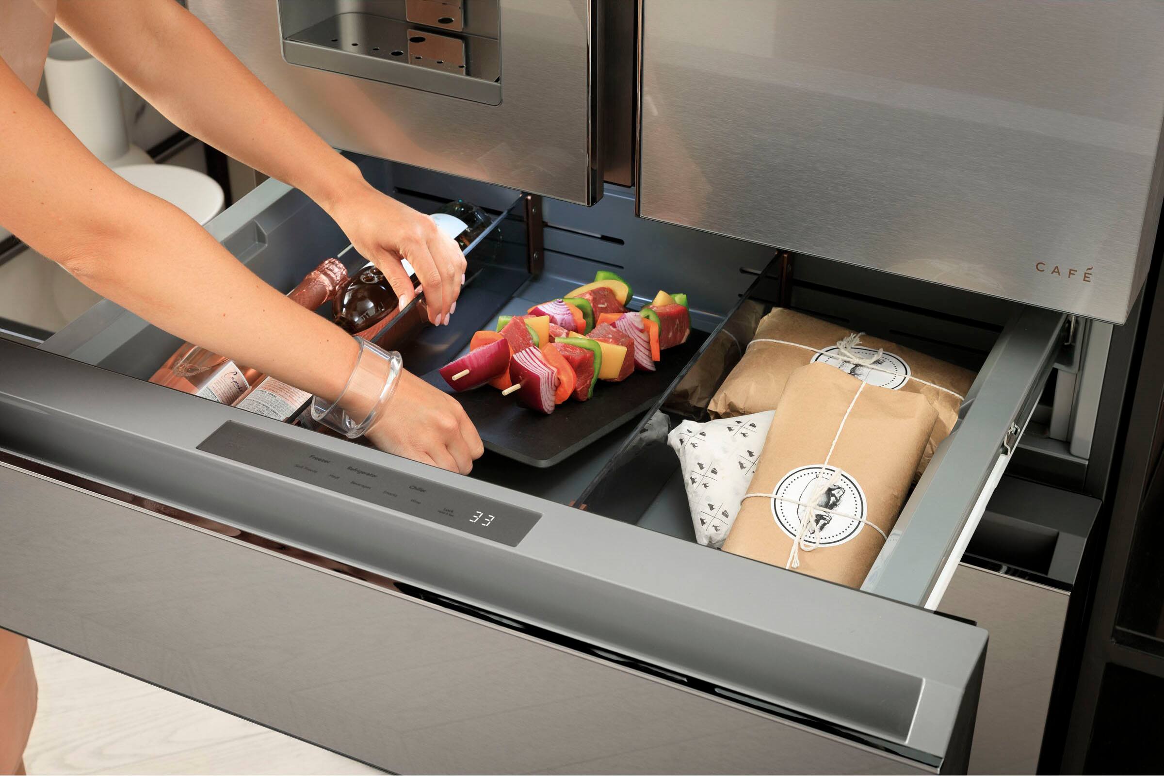 Alt View 15. Café - 22.3 Cu. Ft. 4-Door French Door Counter-Depth Smart Refrigerator, Customizable - Stainless Steel.