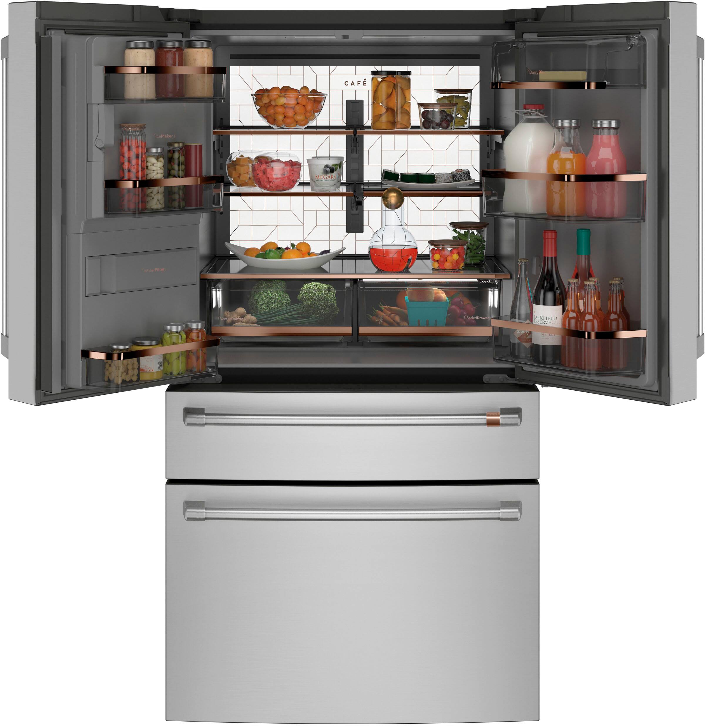 Alt View 1. Café - 22.3 Cu. Ft. 4-Door French Door Counter-Depth Smart Refrigerator, Customizable - Stainless Steel.