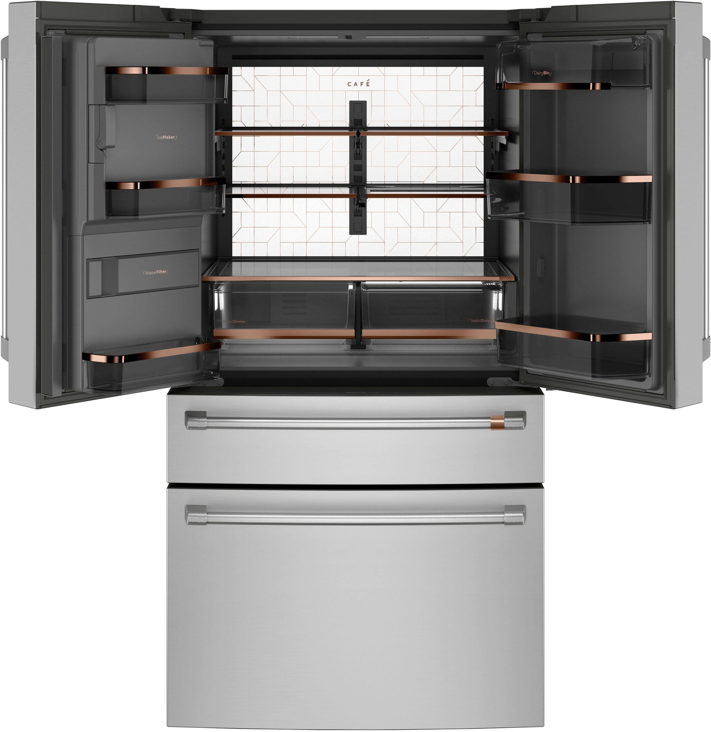 Alt View 2. Café - 22.3 Cu. Ft. 4-Door French Door Counter-Depth Smart Refrigerator, Customizable - Stainless Steel.