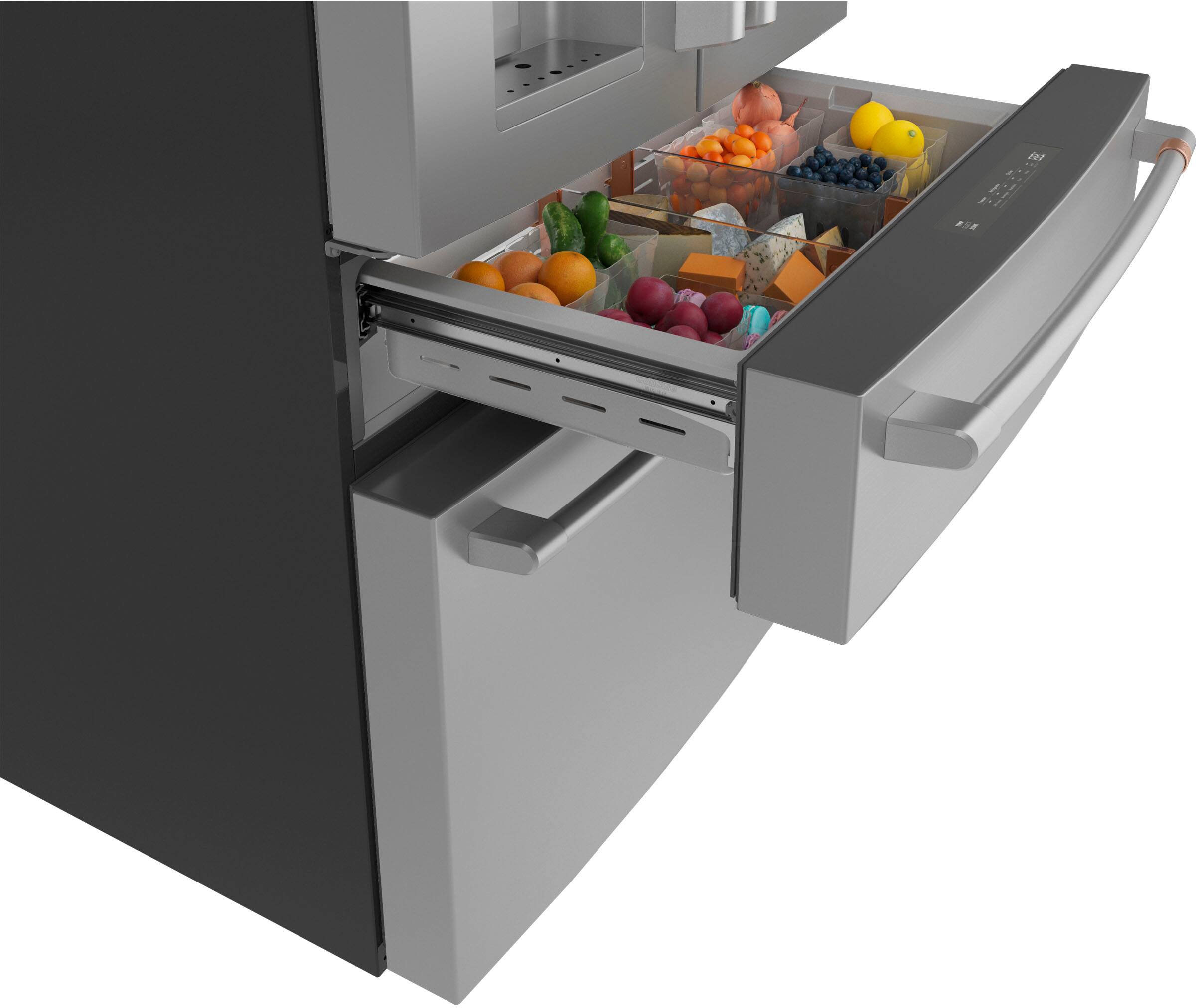 Alt View 5. Café - 22.3 Cu. Ft. 4-Door French Door Counter-Depth Smart Refrigerator, Customizable - Stainless Steel.