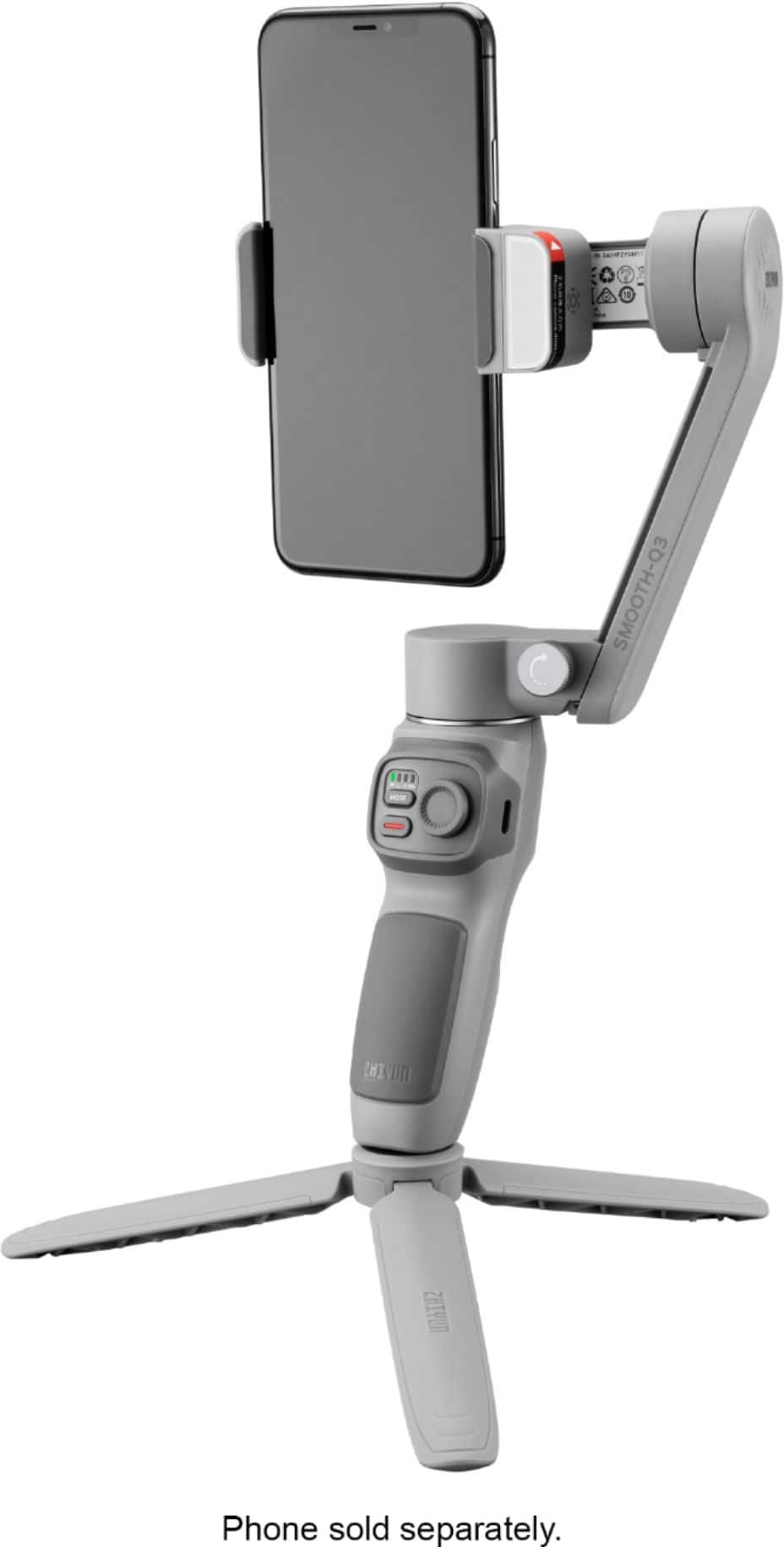 Alt View 13. Zhiyun - Smooth Q3 Folding 3-Axis Gimbal Stabilizer for Smartphones with Built-in LED Video Light and Detachable Tri-pod Stand - Gray.