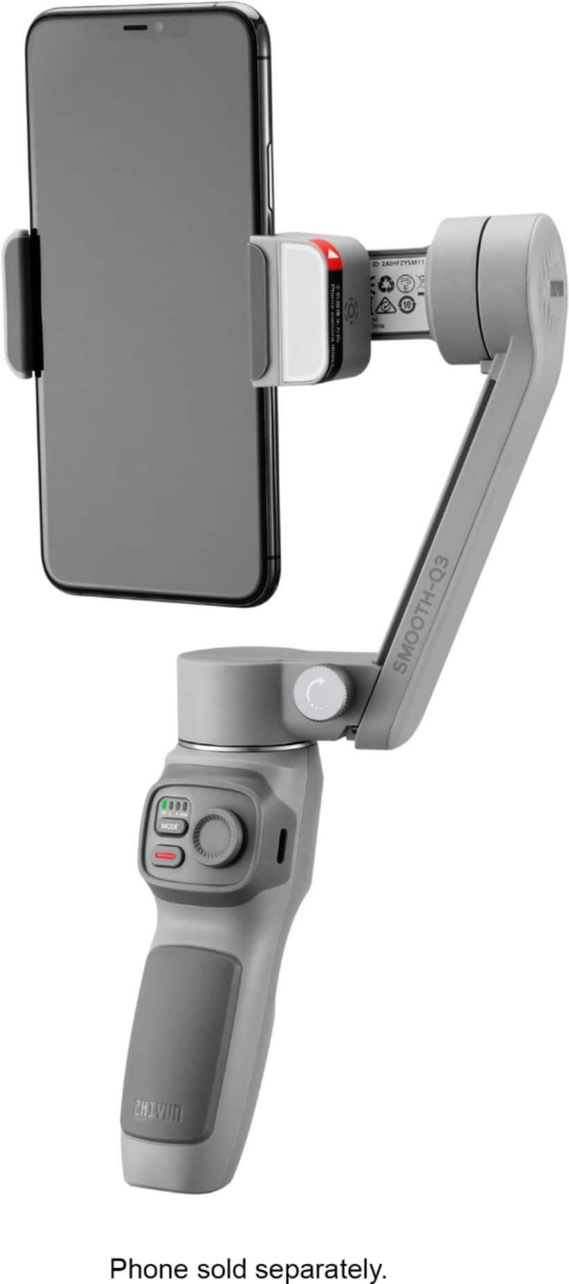 Alt View 15. Zhiyun - Smooth Q3 Folding 3-Axis Gimbal Stabilizer for Smartphones with Built-in LED Video Light and Detachable Tri-pod Stand - Gray.