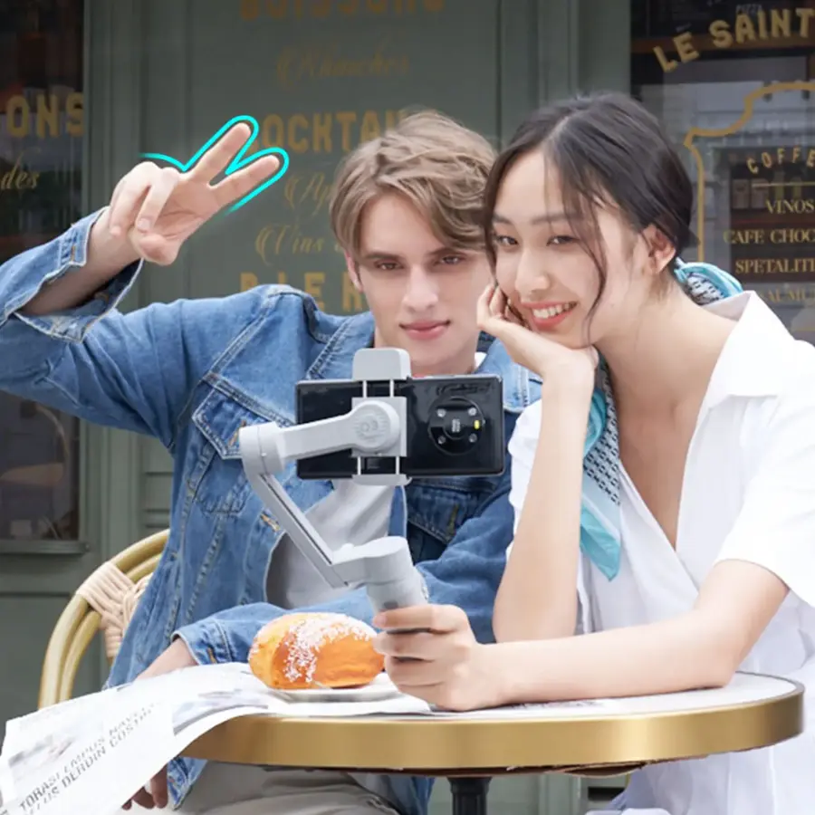 Alt View 24. Zhiyun - Smooth Q3 Folding 3-Axis Gimbal Stabilizer for Smartphones with Built-in LED Video Light and Detachable Tri-pod Stand - Gray.