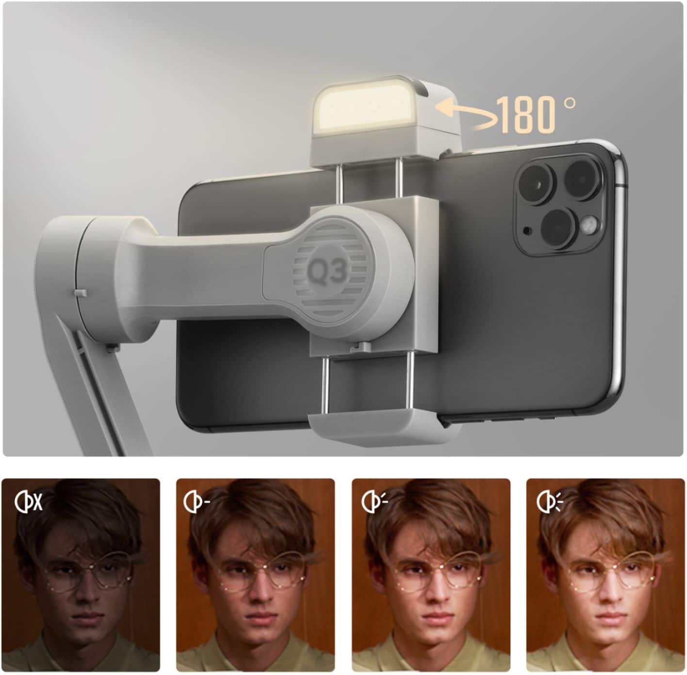 Alt View 30. Zhiyun - Smooth Q3 Folding 3-Axis Gimbal Stabilizer for Smartphones with Built-in LED Video Light and Detachable Tri-pod Stand - Gray.