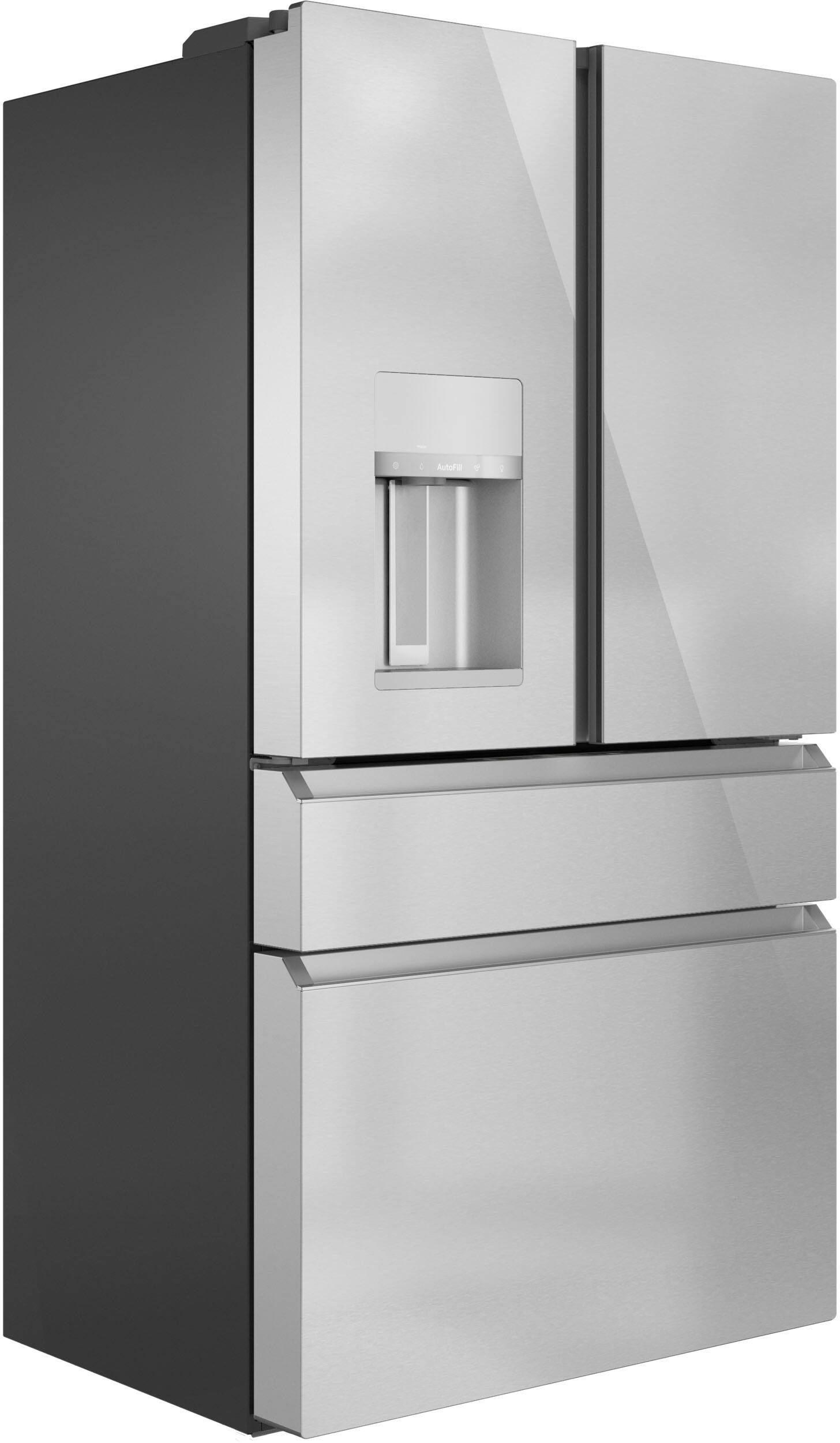 Angle. Café - 22.3 Cu. Ft. Counter-Depth 4-Door French-Door Refrigerator - Platinum Glass.