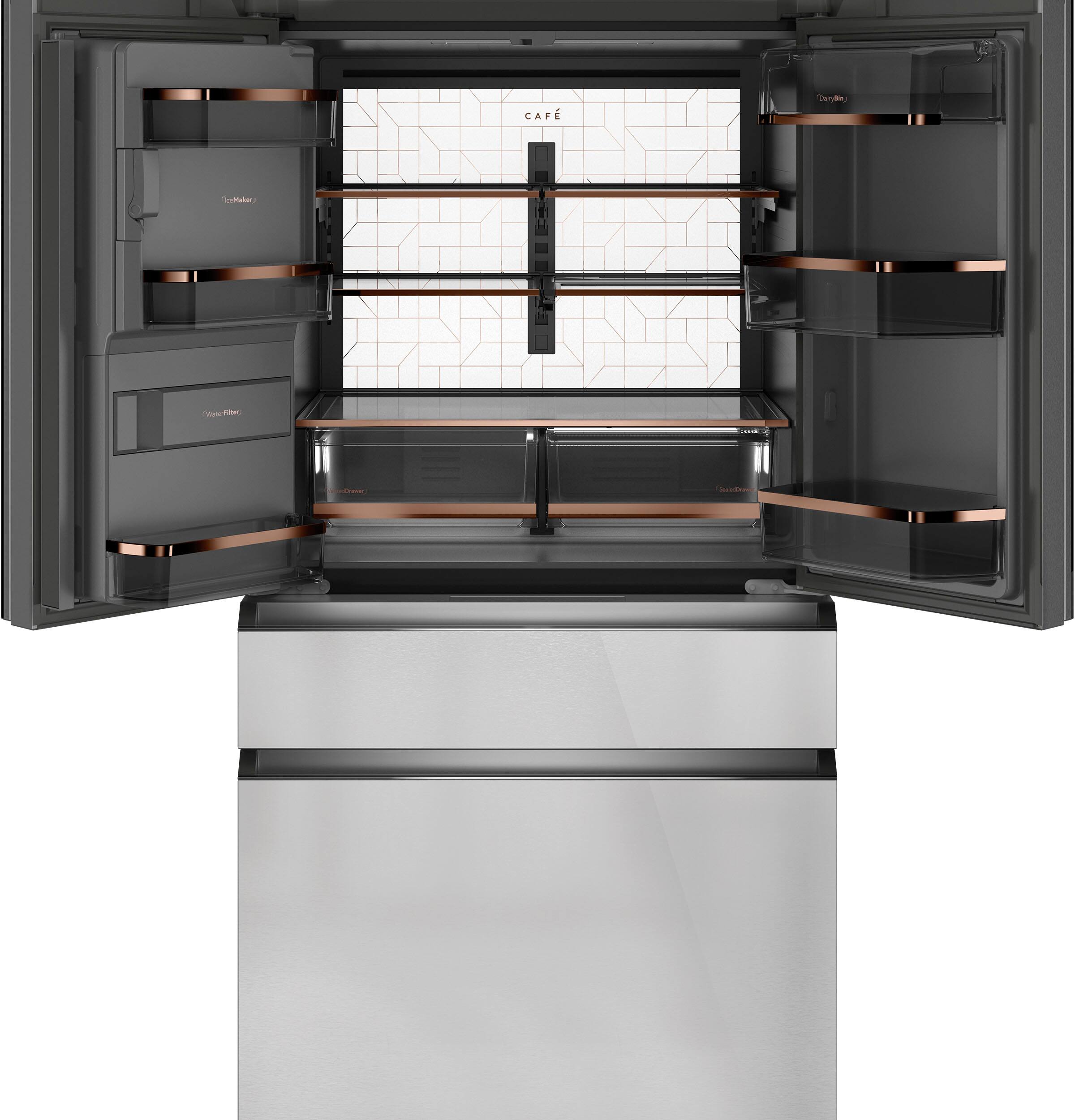 Alt View 2. Café - 22.3 Cu. Ft. Counter-Depth 4-Door French-Door Refrigerator - Platinum Glass.