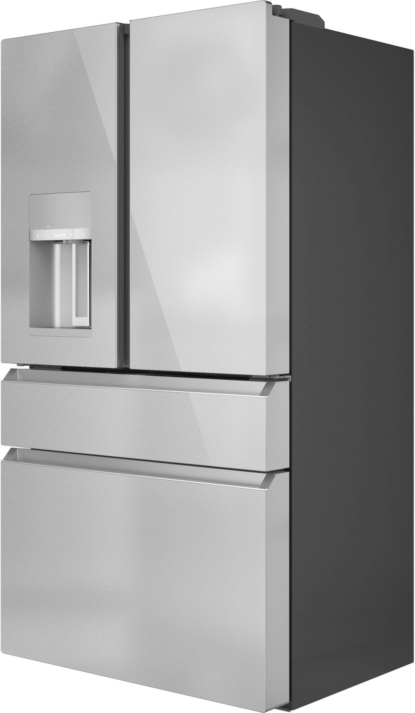 Left. Café - 22.3 Cu. Ft. Counter-Depth 4-Door French-Door Refrigerator - Platinum Glass.