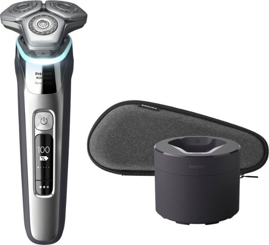 Angle Zoom. Philips Norelco - 9500 Rechargeable Wet/Dry Electric Shaver with Quick Clean, Travel Case, and Pop up Trimmer - Silver.
