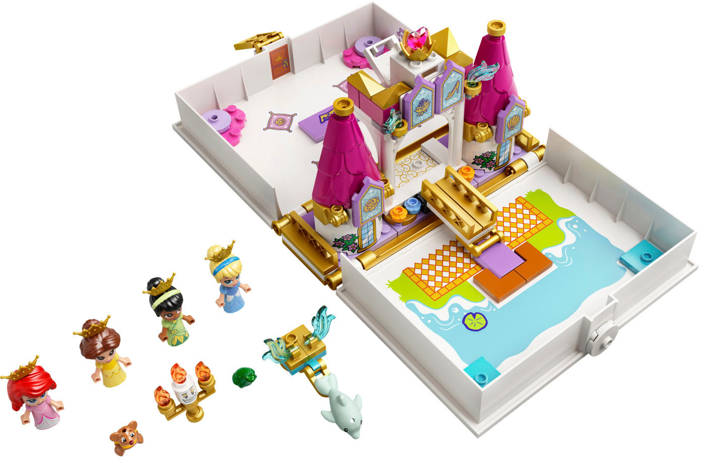 Left View: LEGO  Disney Ariel, Belle, Cinderella and Tianas Storybook Adventures Building Kit