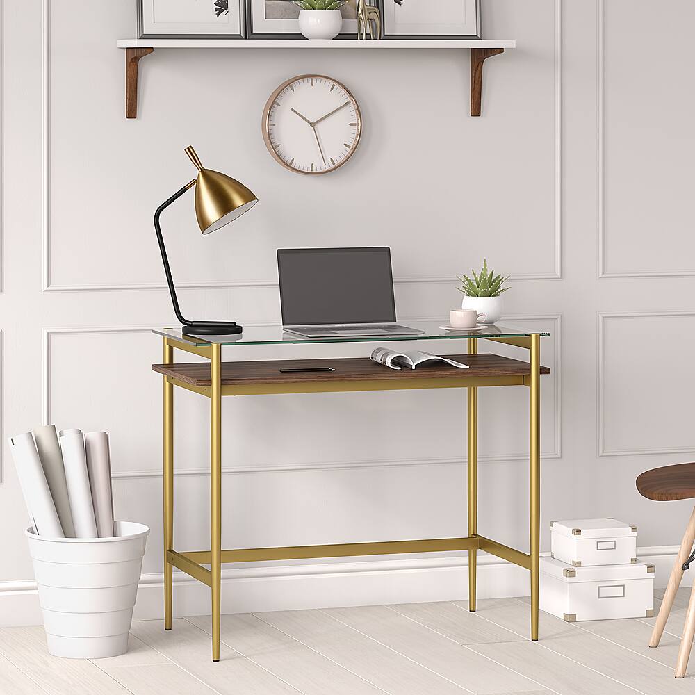 Alt View 12. Camden&Wells - Eaton 36" Desk - Brass/Walnut.
