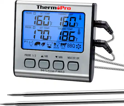 Angle. ThermoPro - Dual Probe Digital Cooking Meat Thermometer - SILVER.