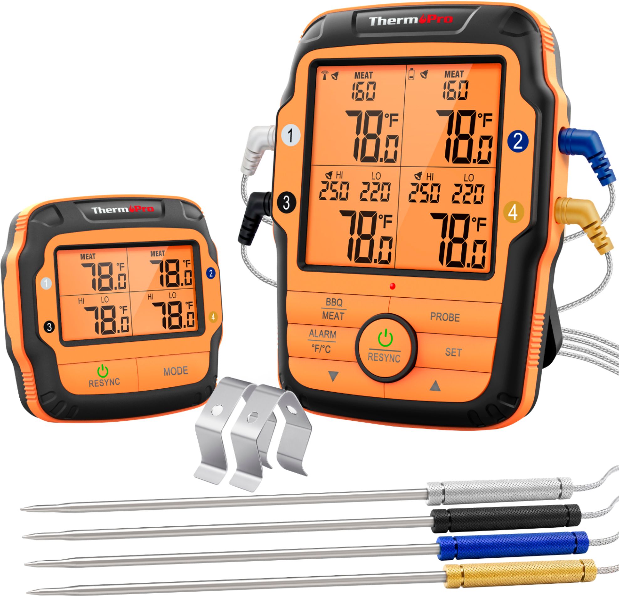 Angle View: ThermoPro - Long Range Wireless Meat Thermometer with 4 Probes - ORANGE